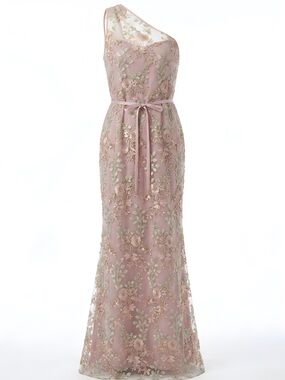Dessy Collection One-Shoulder Suede Rose Floral Embroidered Gown